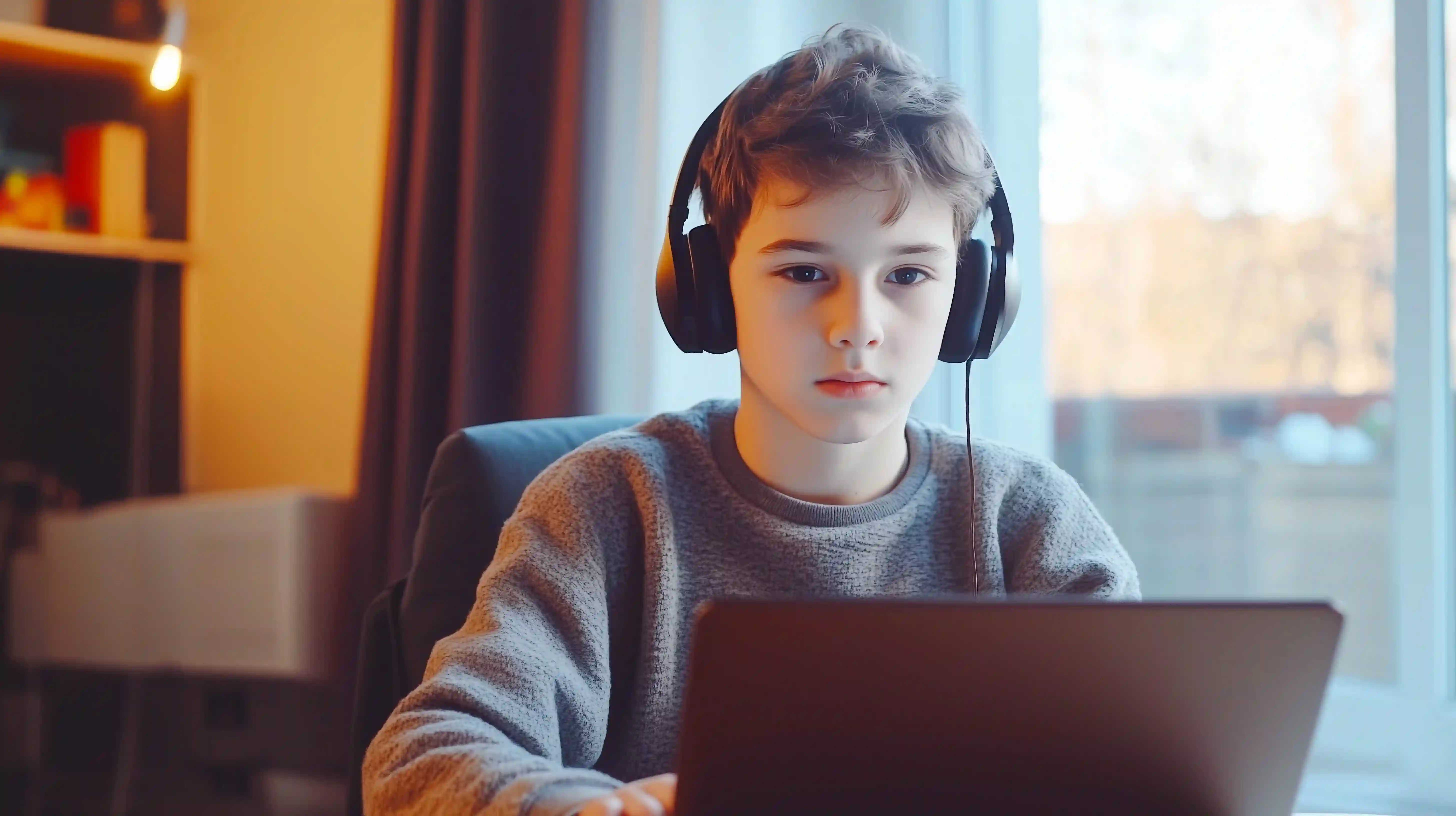 An intermediate school student studying during an online maths tutoring session