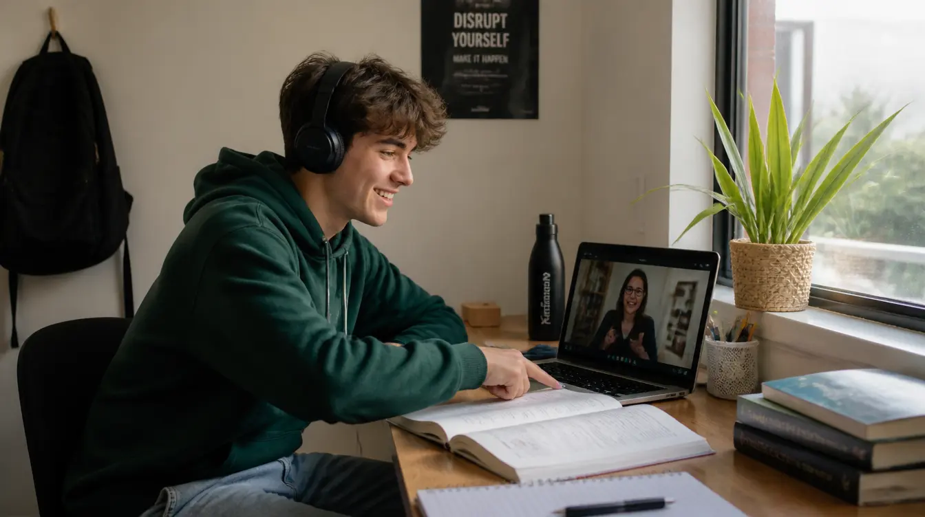 An NCEA Level 3 student studying during an online chemistry tutoring session