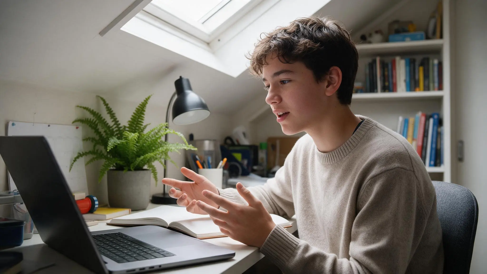 An NCEA Level 3 student studying during an online economics tutoring session