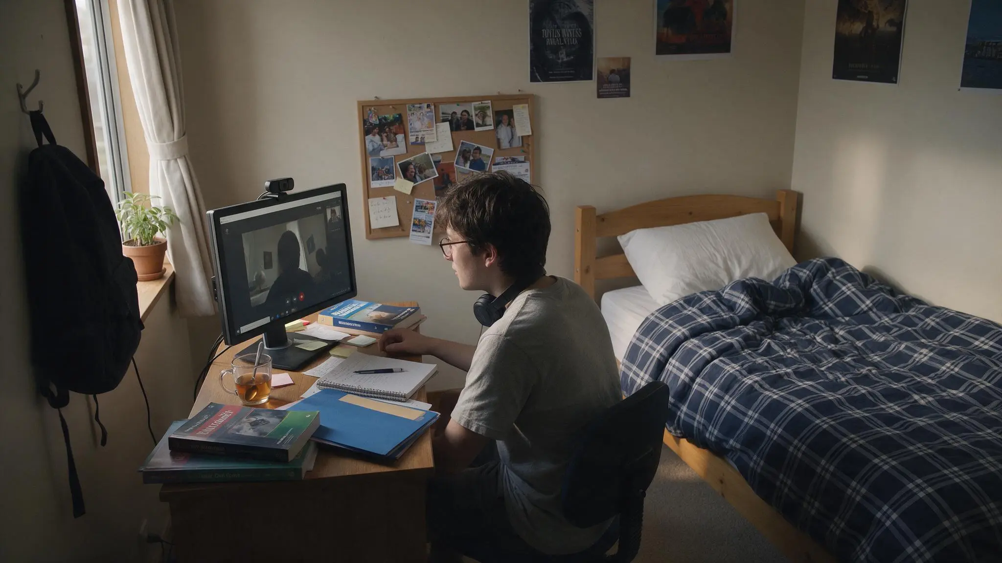 An NCEA Level 3 student studying during an online psychology tutoring session