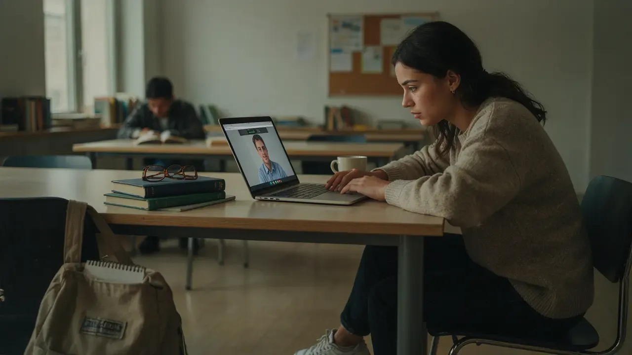 A student studying during an online business studies tutoring session