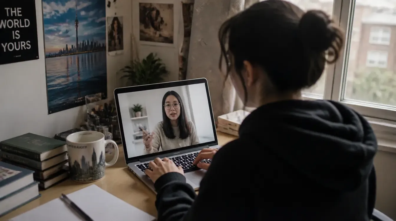 A high school student in Canada attending an online ELA tutoring session with their tutor on screen