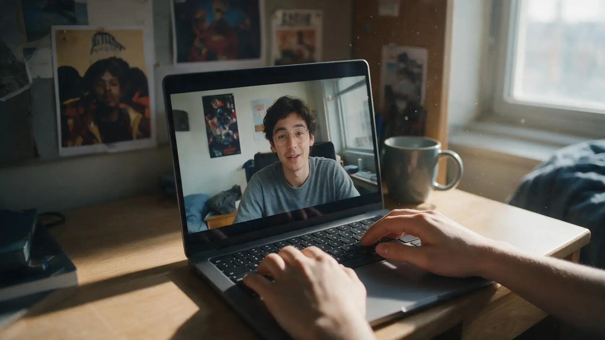 A high school student on a video call with a tutor during an online ELA tutoring session