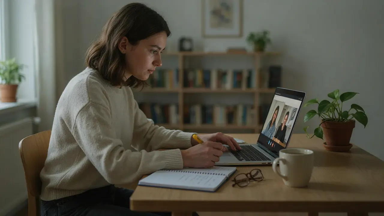Student learning French online with a tutor