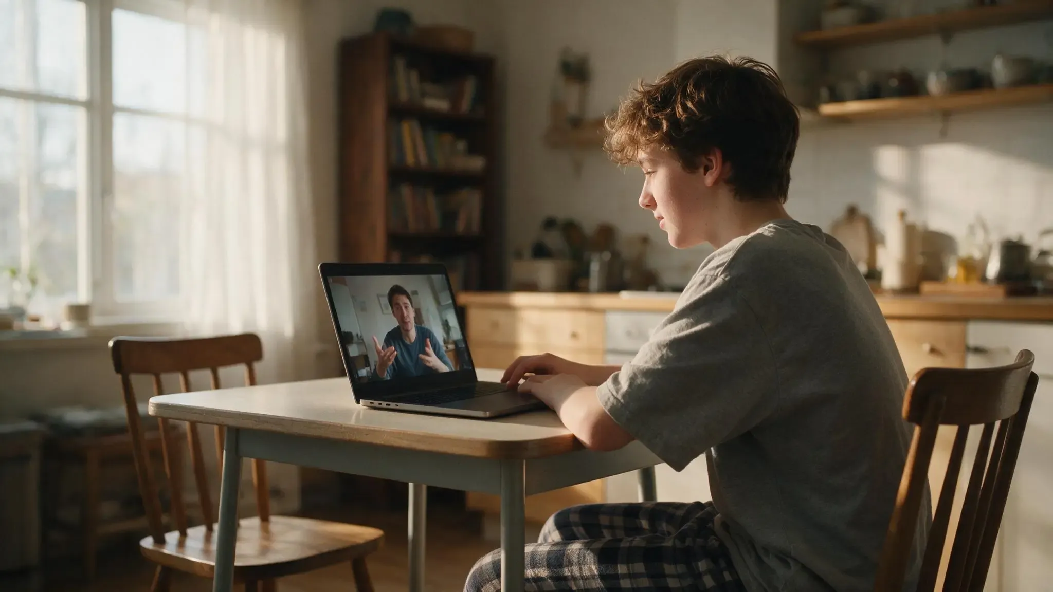 A high school student in Canada attending an online biology tutoring session