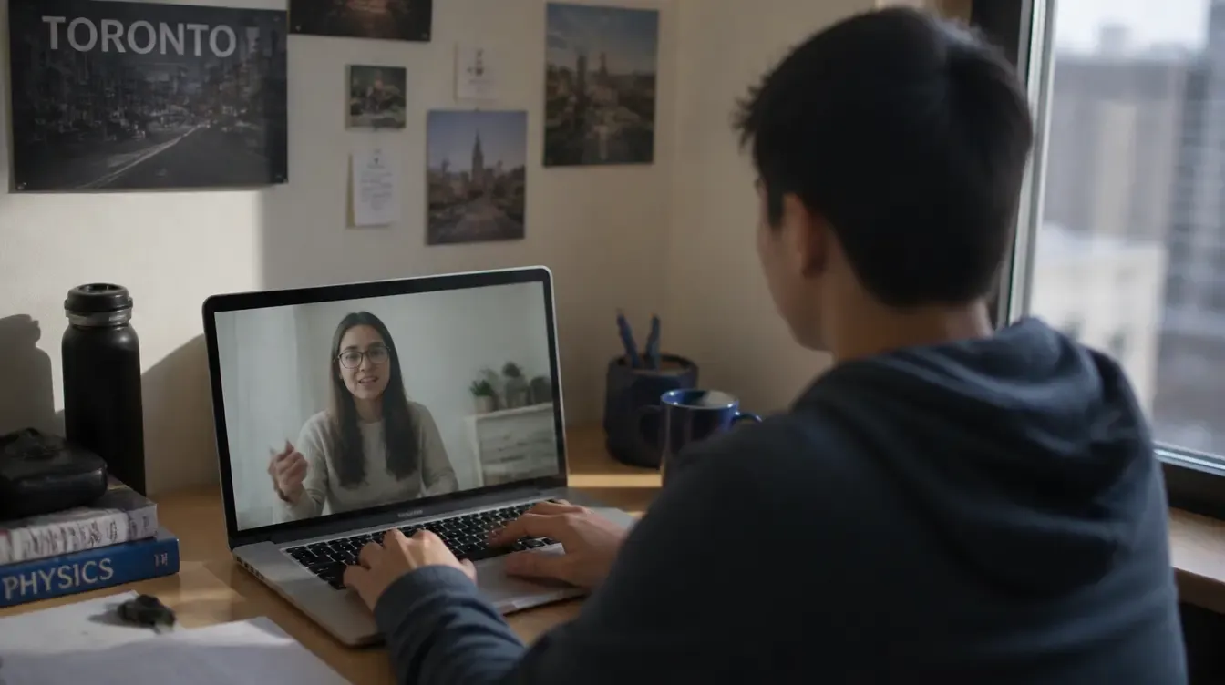 A high school student in Canada attending an online physics tutoring session