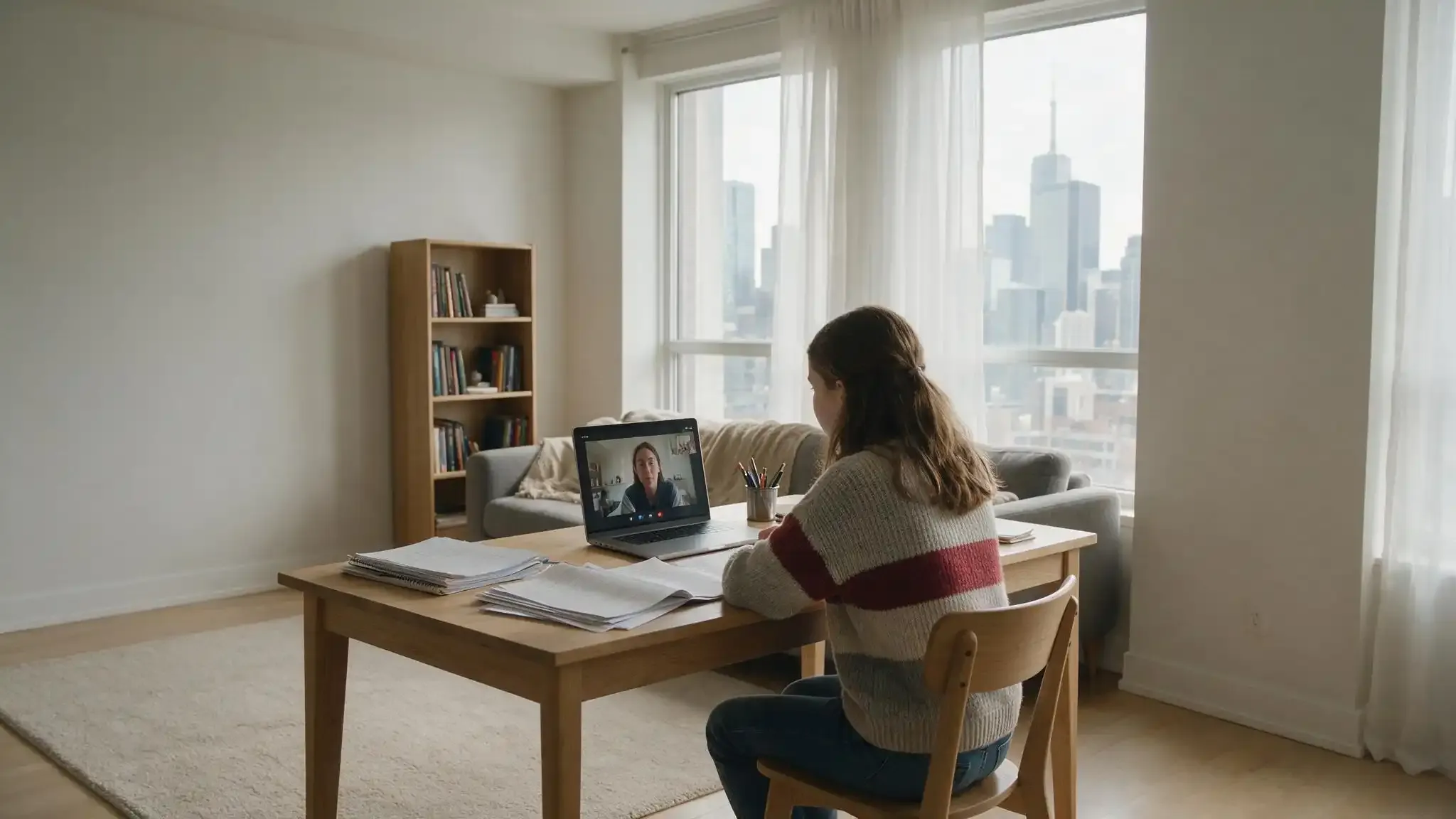 A student in Canada attending an online elementary social studies tutoring session