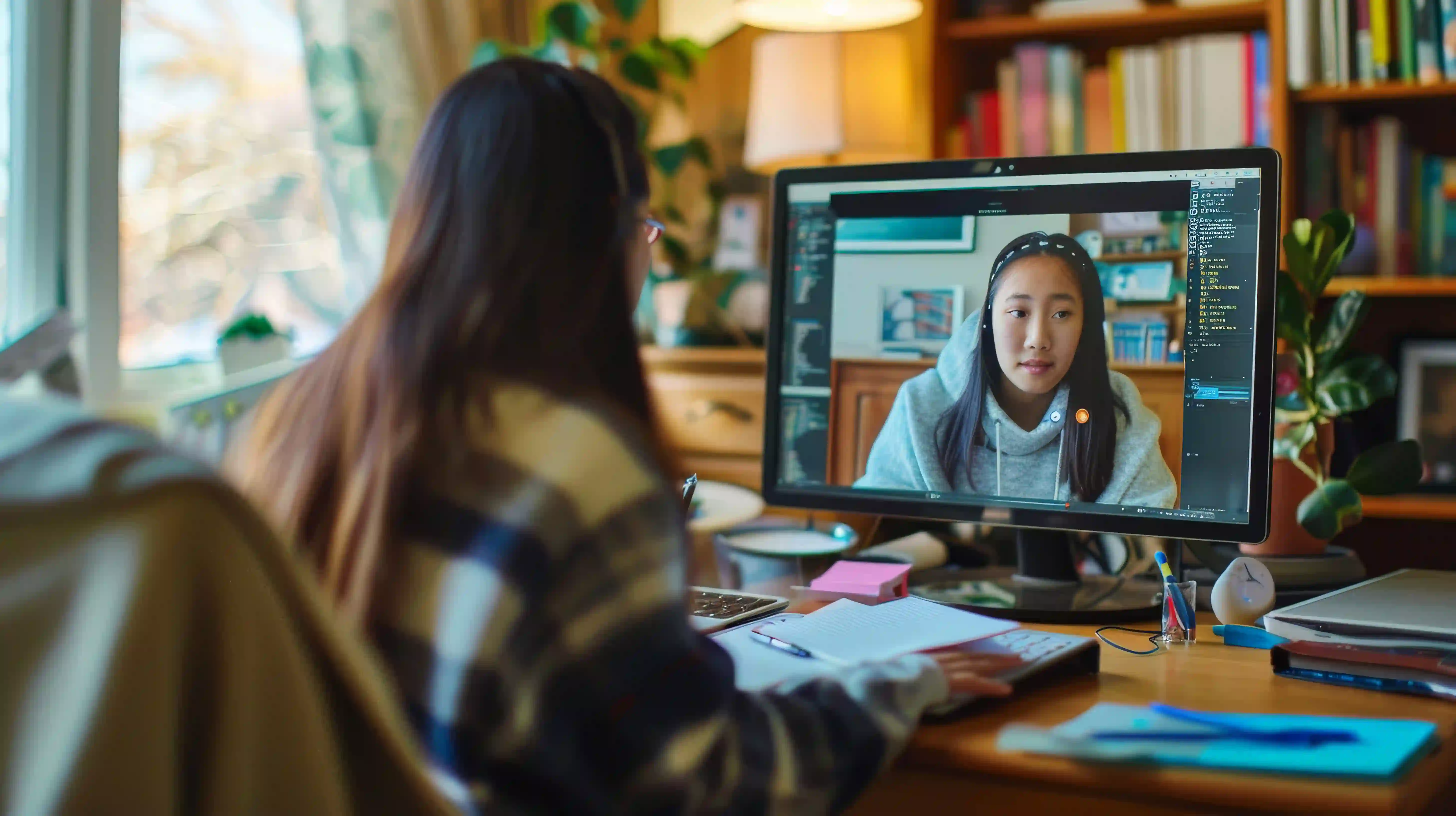 A Singapore student in a video call with their online Biology tutor