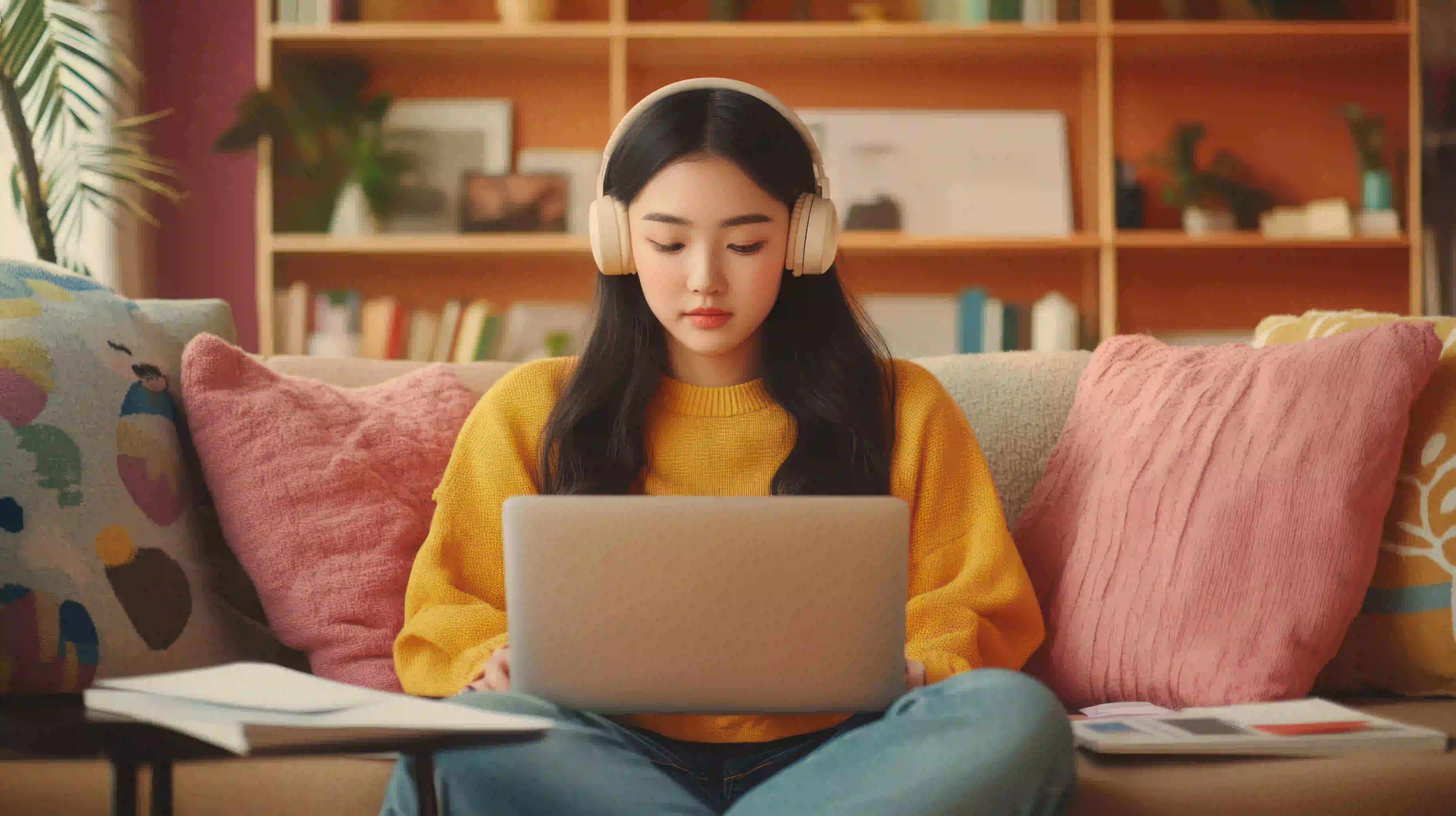 A Singapore student studying with a laptop during an online Combined Science tutoring session