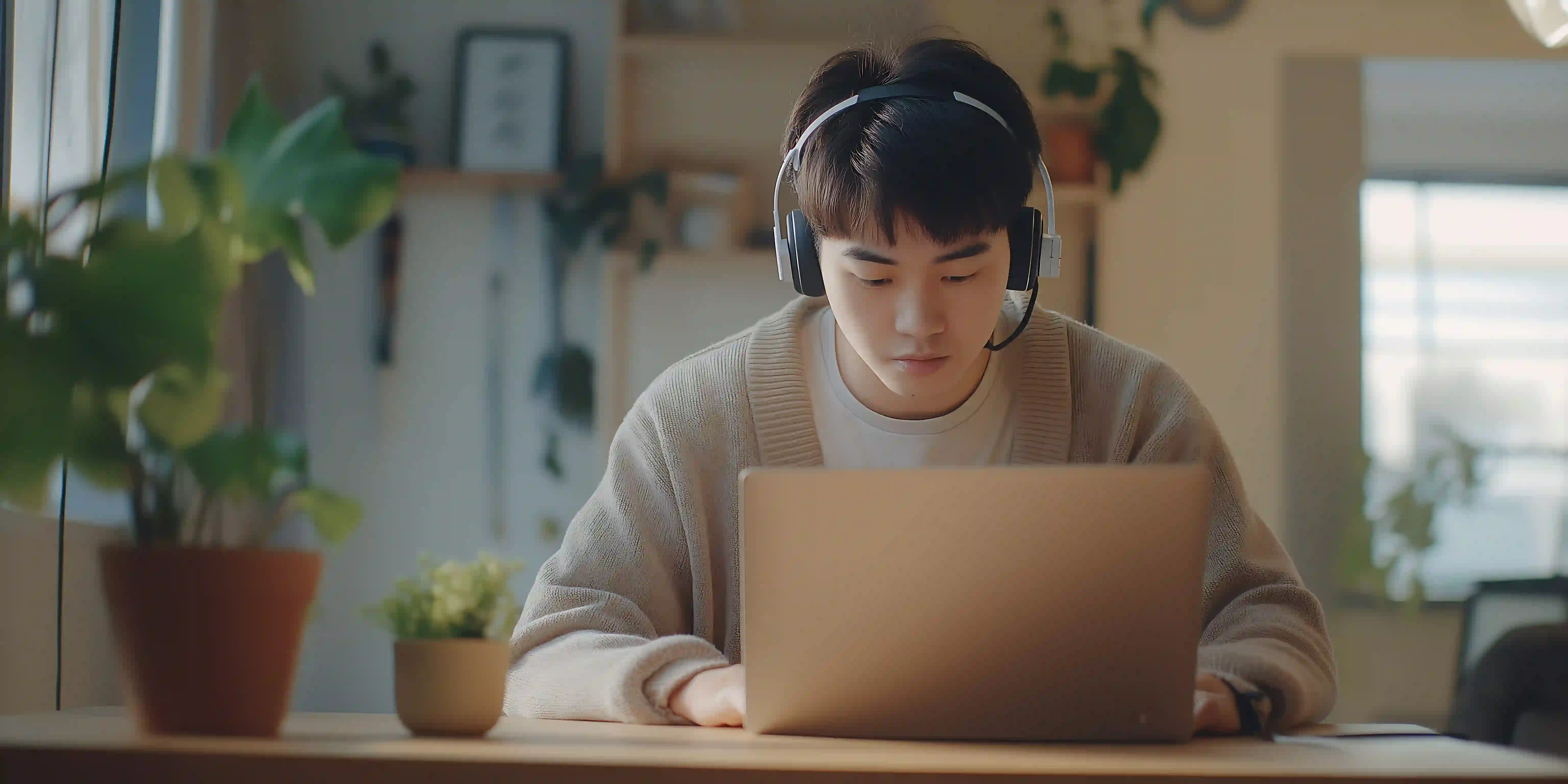 A Singapore student studying with a laptop during an online Legal Studies tutoring session